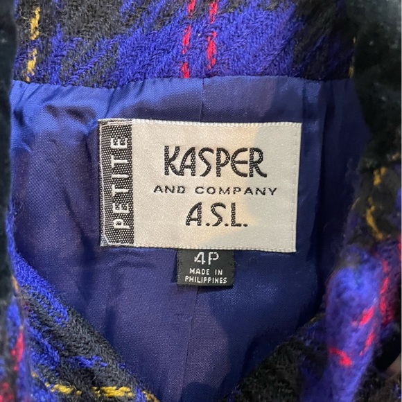 Kasper Company and ASL Electric Blue 100% Wool Plaid Blazer Women's Size 4P Warm - Picture 4 of 9